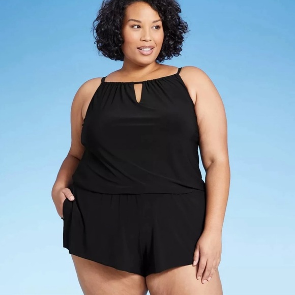 AquaGreen Swimsuit Wireless Padded Bra Romper Shorts Size 16W - Picture 1 of 8